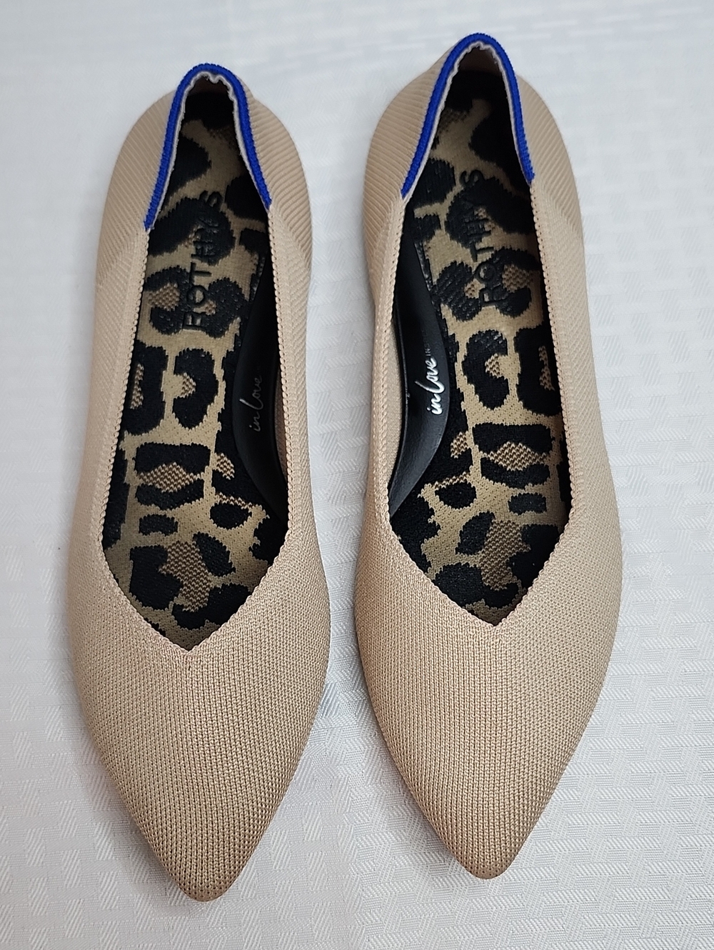 Rothys Beige Pointed Toe Knit Flat Leopard Insole 8.5